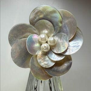 Elegant exaggerated Mother of Pearl stretch ring with faux Pearls bold statement